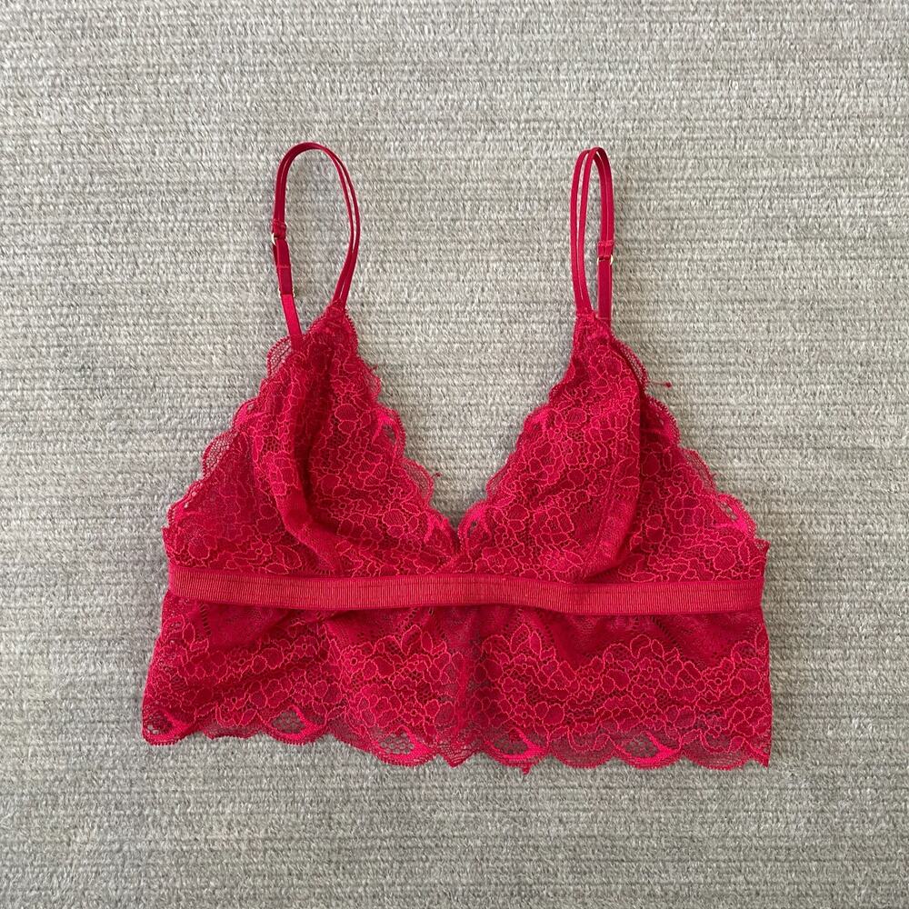 Madewell Bra Bralette Women XS Red Lace Pullover Unlined Wireless Sexy Sheer